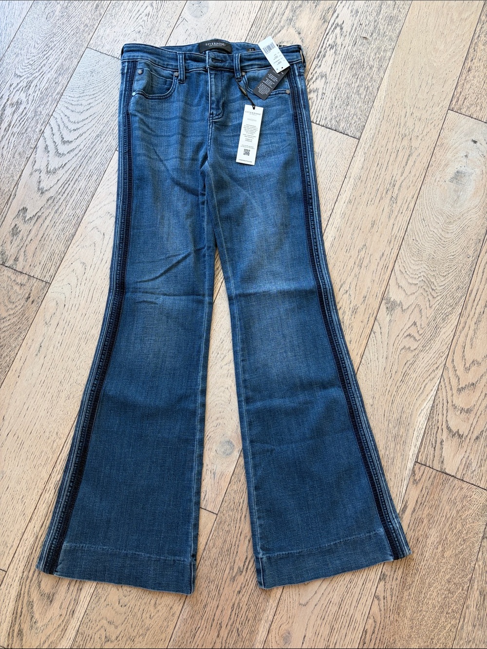 Liverpool Dark Blue Flare Jeans with Side Stripe